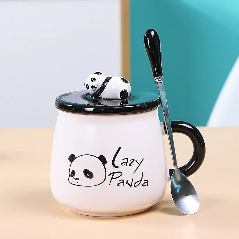 Panda Mug Cute Ceramic Coffee Mug with 3D Panda Lid and Spoon, Cute Cups Novelty Coffee Tea Milk Mug for Women Girls Boys