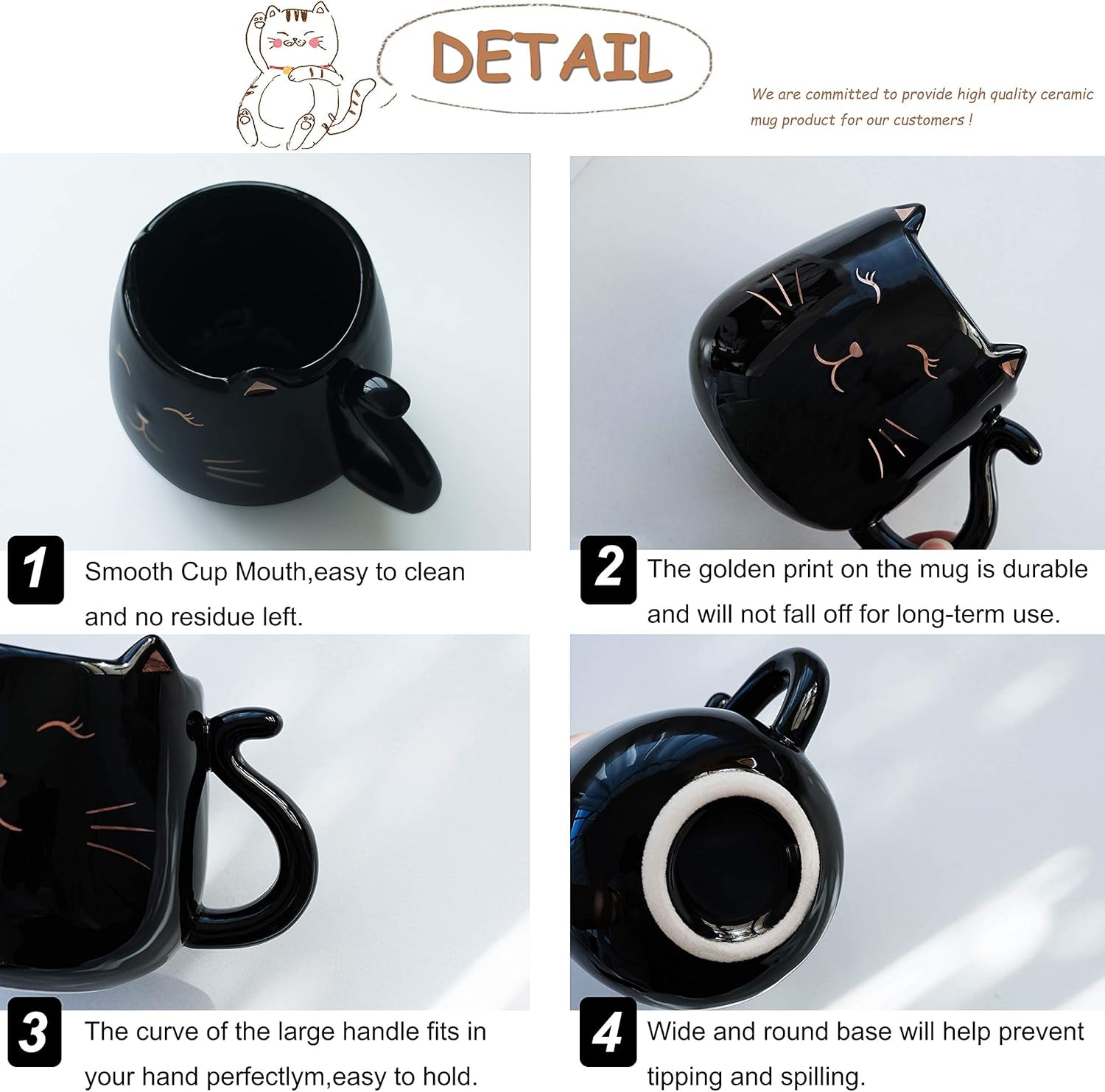 Ceramic Cat Coffee Mug Cute Novelty Mug Cup Tea Cup 17 Oz Great Gift for Birthday, Christmas, Housewarming, Halloween, Room Decor, Bar, Holiday Party (Black)