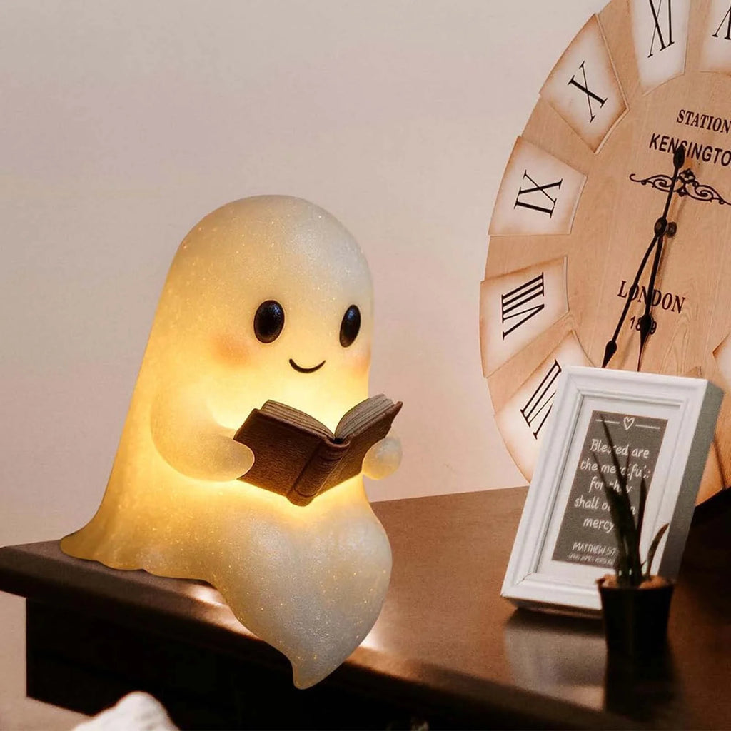 Ghost Table Lamp, Halloween Light up Ghost Statue Night Light Home Decor Ghost Lighted Figurine Lamps for Party Bedroom Shelf Table Centerpiece (8.6 Inch)