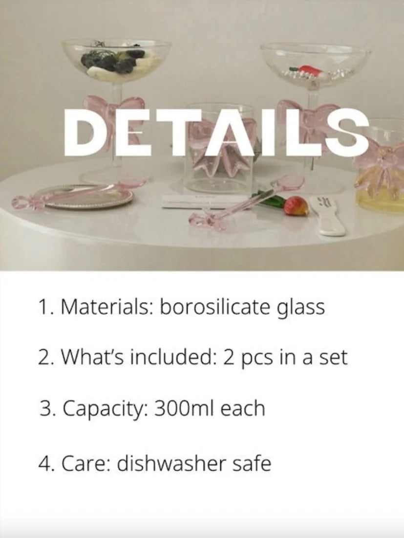 Handmade Cute Whimsical Bowknot Cup Set of 2 Pcs, Tumbler Glass