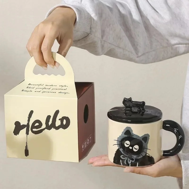 Creative Personality Cat Mug with Lid Cute Ceramic Coffee Cup Office Cup Gift Drinking Water Cup Souvenir