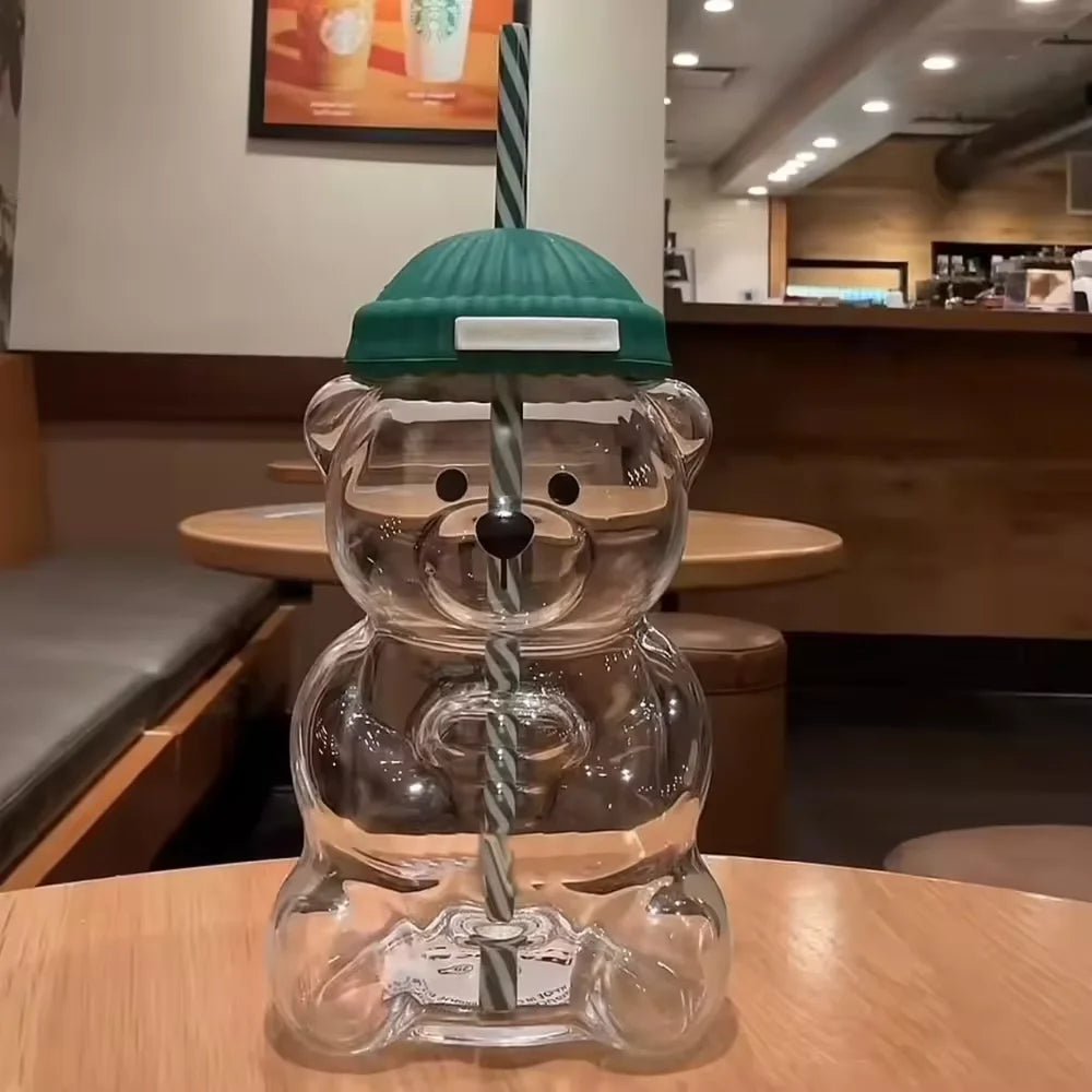 Large Capacity 500ML Cute Bear Glass Cup 2025 New Christmas Gift Durable for Coffee Beer Wine Cocktails Straw Mug ﻿