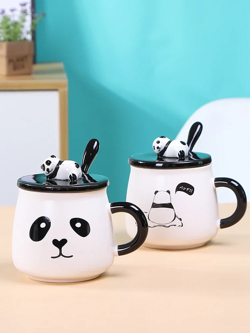 Panda Mug Cute Ceramic Coffee Mug with 3D Panda Lid and Spoon, Cute Cups Novelty Coffee Tea Milk Mug for Women Girls Boys