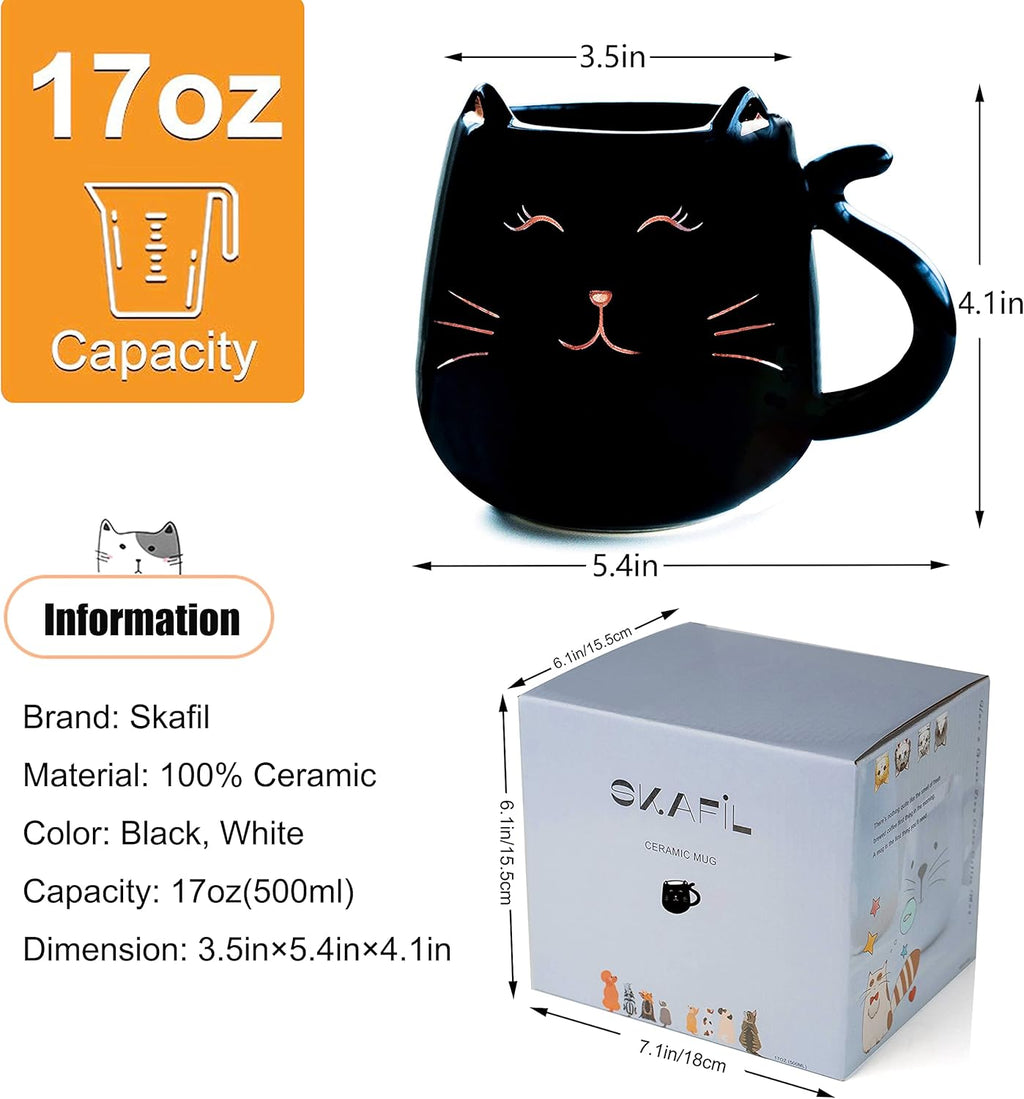 Ceramic Cat Coffee Mug Cute Novelty Mug Cup Tea Cup 17 Oz Great Gift for Birthday, Christmas, Housewarming, Halloween, Room Decor, Bar, Holiday Party (Black)