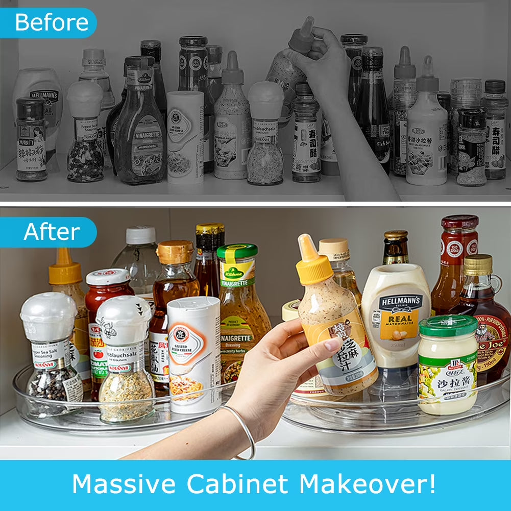 Clear Rotating Lazy Susan Turntable Organizer for Kitchen Cabinets Spices 10.6 Inch Storage Containers