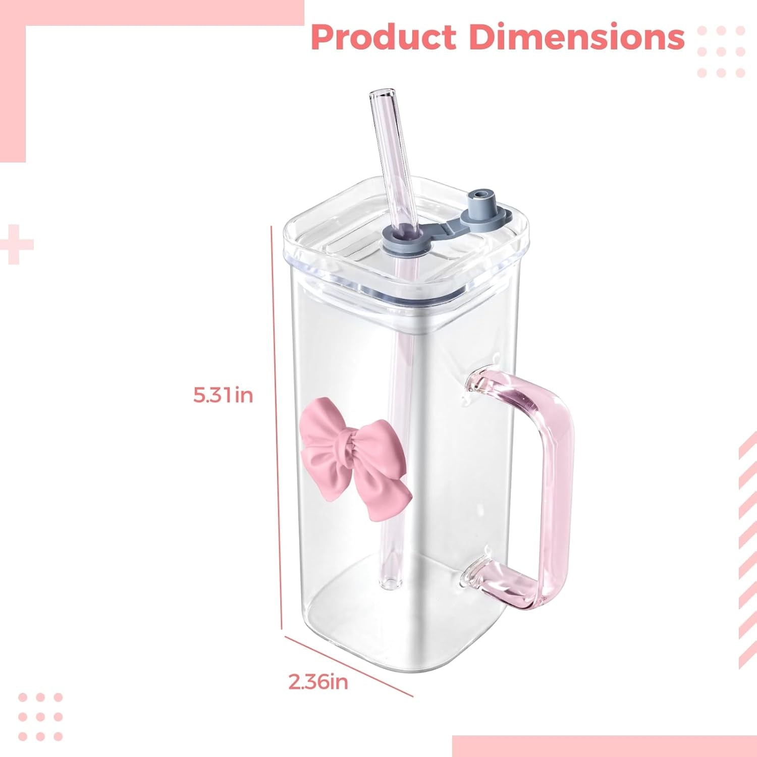 Cute Bow-Handled Glass Cup, Transparent Lemon Tea & Coffee Mug with Straw & Lid, Clear Milk Glass Cup for Home, Office, and Cafe Use