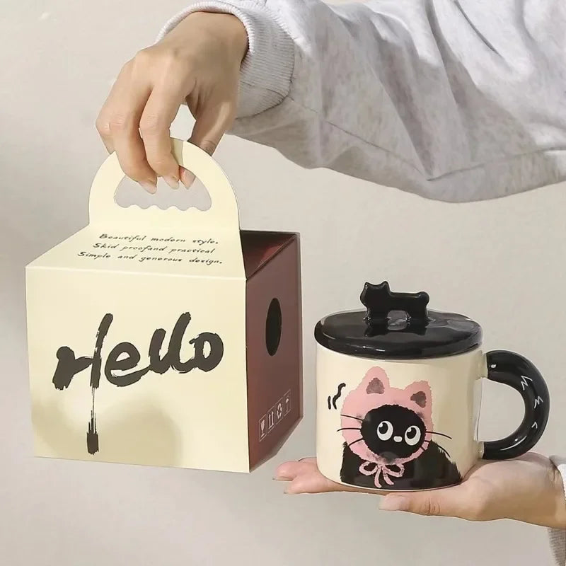 Creative Personality Cat Mug with Lid Cute Ceramic Coffee Cup Office Cup Gift Drinking Water Cup Souvenir