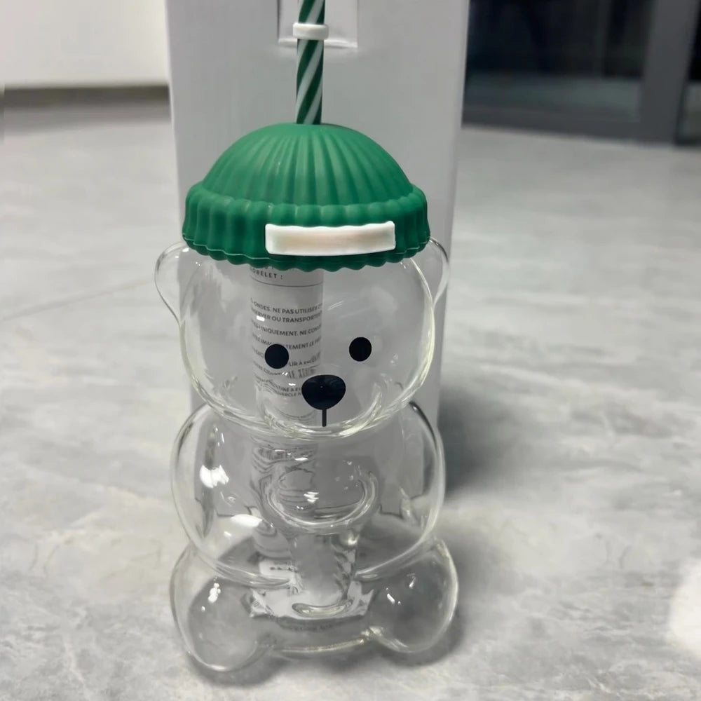 Large Capacity 500ML Cute Bear Glass Cup 2025 New Christmas Gift Durable for Coffee Beer Wine Cocktails Straw Mug ﻿