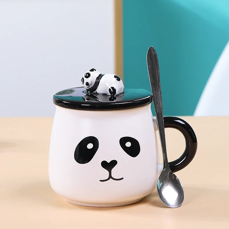Panda Mug Cute Ceramic Coffee Mug with 3D Panda Lid and Spoon, Cute Cups Novelty Coffee Tea Milk Mug for Women Girls Boys