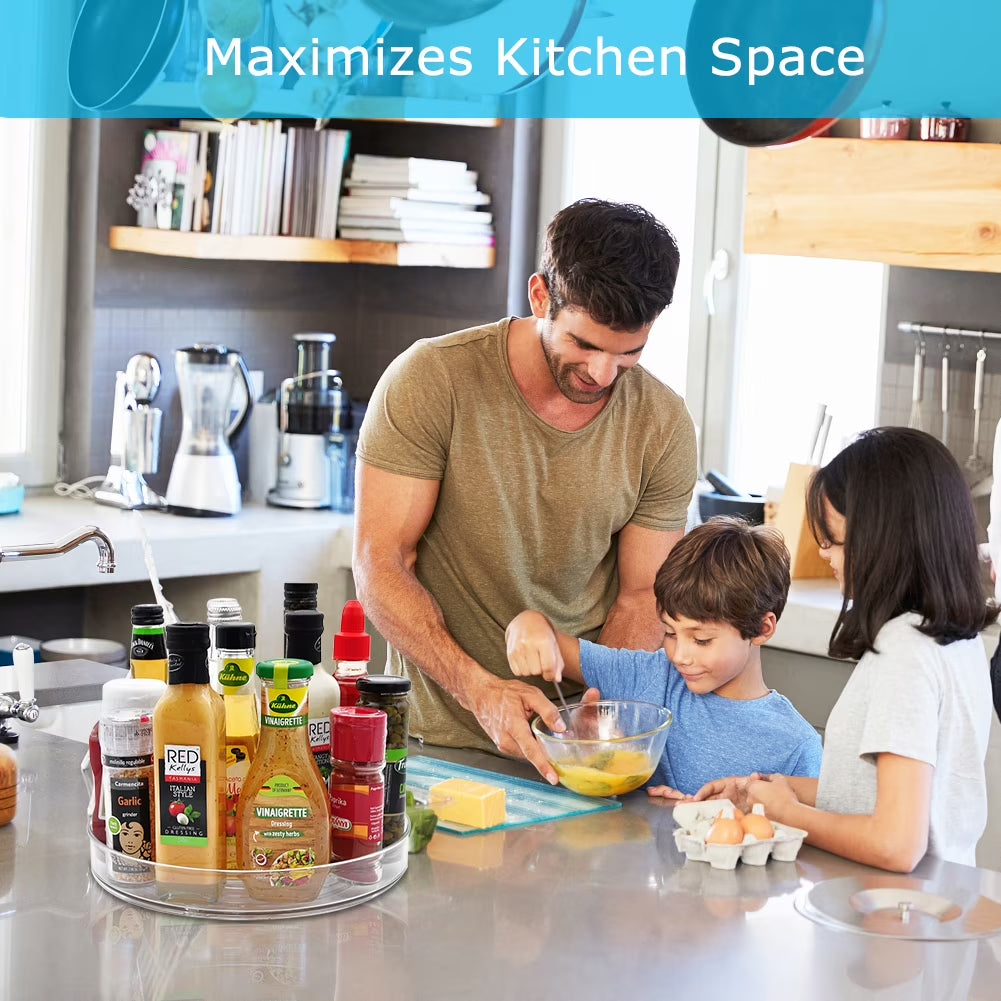 Clear Rotating Lazy Susan Turntable Organizer for Kitchen Cabinets Spices 10.6 Inch Storage Containers