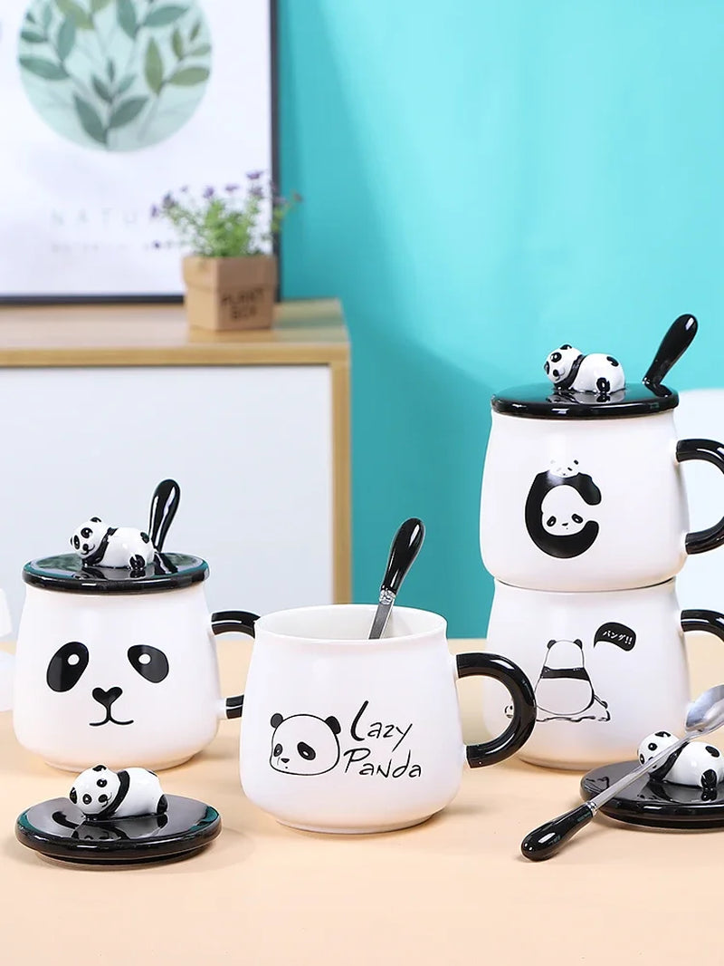 Panda Mug Cute Ceramic Coffee Mug with 3D Panda Lid and Spoon, Cute Cups Novelty Coffee Tea Milk Mug for Women Girls Boys
