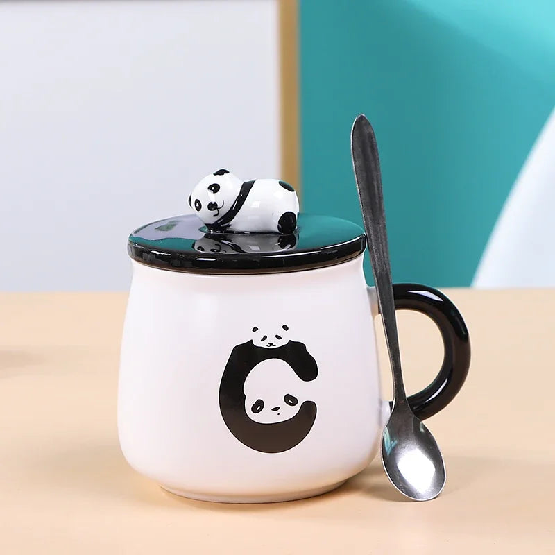 Panda Mug Cute Ceramic Coffee Mug with 3D Panda Lid and Spoon, Cute Cups Novelty Coffee Tea Milk Mug for Women Girls Boys