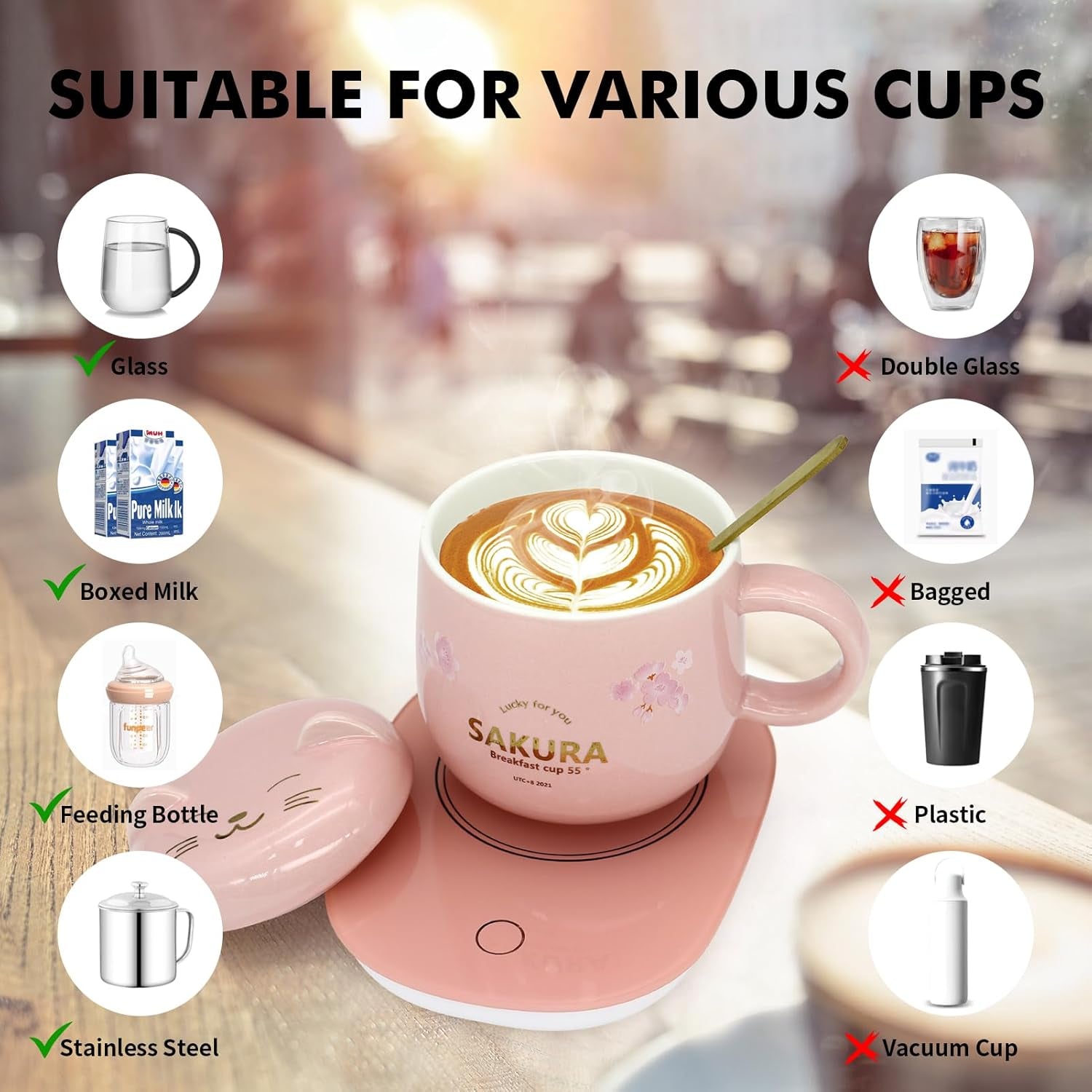 Cute Cat Mug Warmer - Pink Coffee Cup Warmer with Gift Box