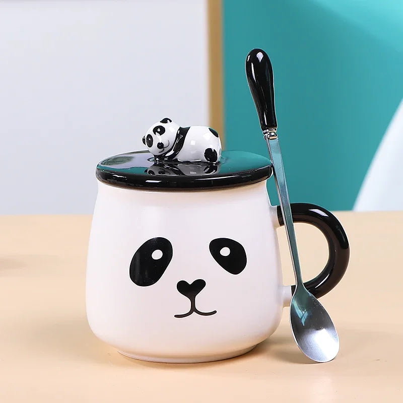 Panda Mug Cute Ceramic Coffee Mug with 3D Panda Lid and Spoon, Cute Cups Novelty Coffee Tea Milk Mug for Women Girls Boys