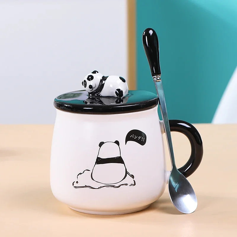 Panda Mug Cute Ceramic Coffee Mug with 3D Panda Lid and Spoon, Cute Cups Novelty Coffee Tea Milk Mug for Women Girls Boys