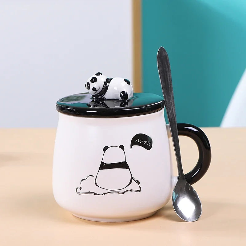 Panda Mug Cute Ceramic Coffee Mug with 3D Panda Lid and Spoon, Cute Cups Novelty Coffee Tea Milk Mug for Women Girls Boys