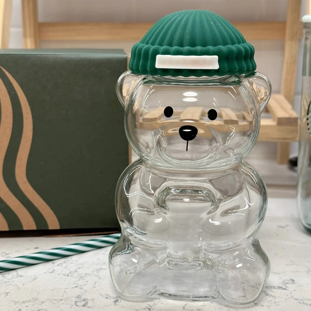 Large Capacity 500ML Cute Bear Glass Cup 2025 New Christmas Gift Durable for Coffee Beer Wine Cocktails Straw Mug ﻿