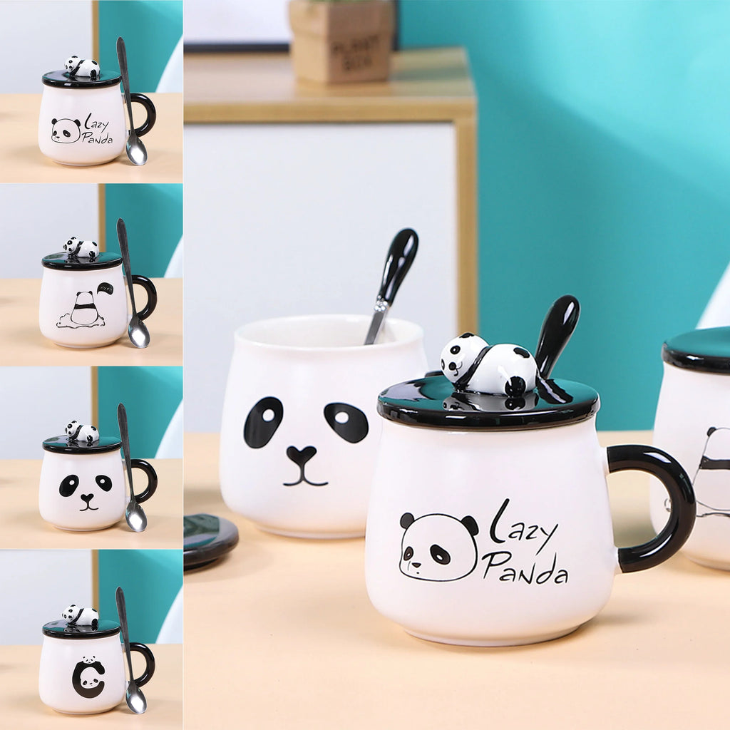 Panda Mug Cute Ceramic Coffee Mug with 3D Panda Lid and Spoon, Cute Cups Novelty Coffee Tea Milk Mug for Women Girls Boys