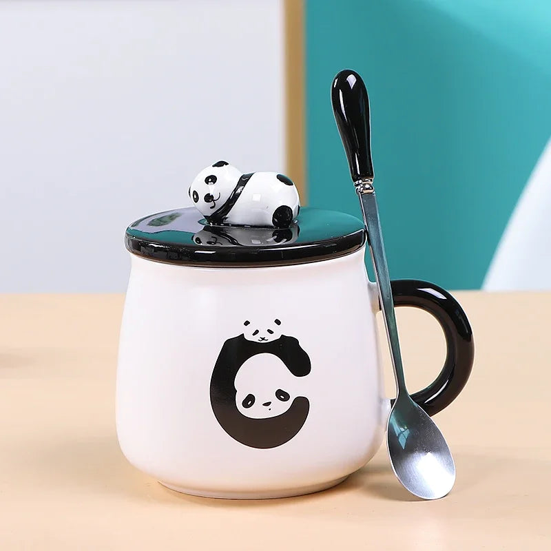 Panda Mug Cute Ceramic Coffee Mug with 3D Panda Lid and Spoon, Cute Cups Novelty Coffee Tea Milk Mug for Women Girls Boys