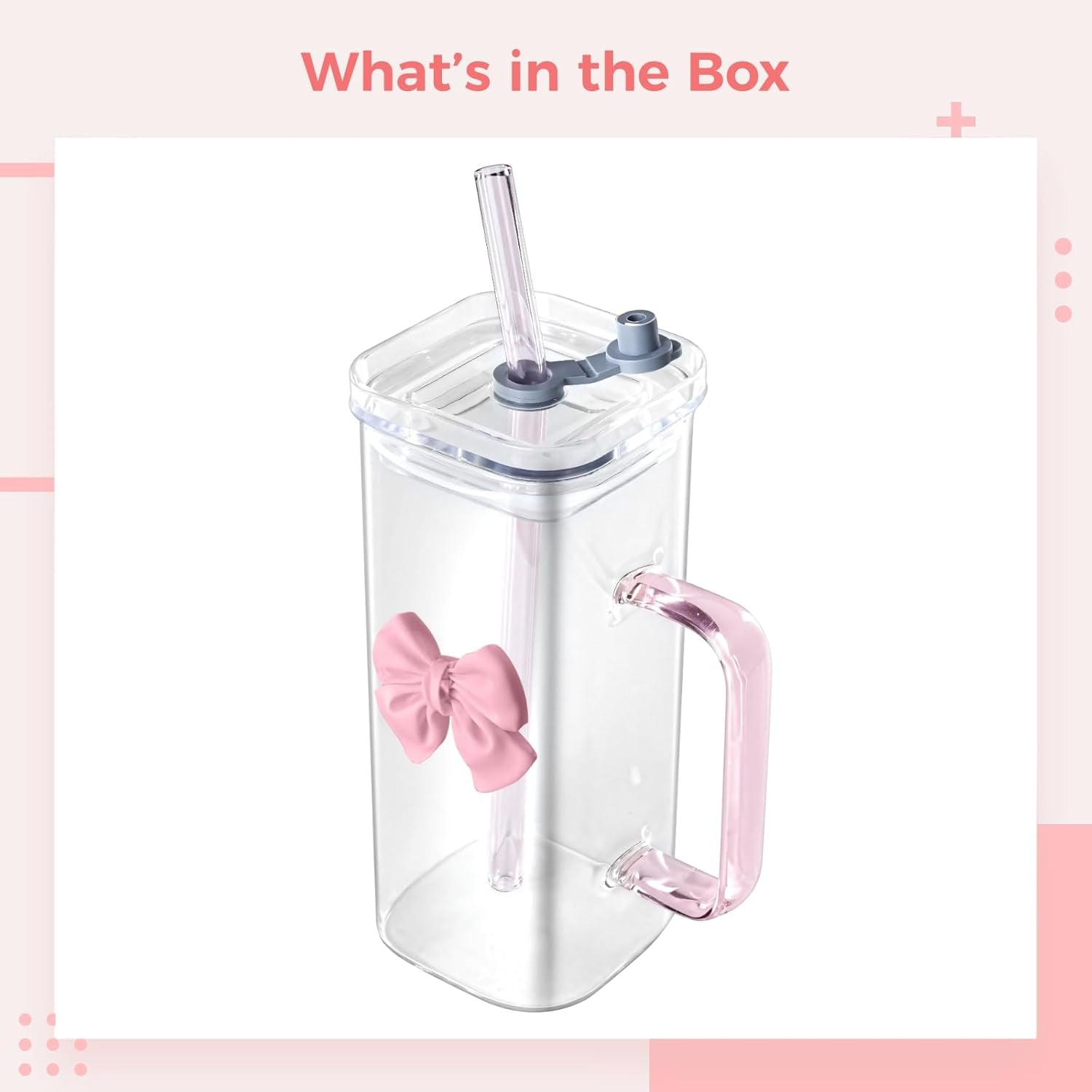 Cute Bow-Handled Glass Cup, Transparent Lemon Tea & Coffee Mug with Straw & Lid, Clear Milk Glass Cup for Home, Office, and Cafe Use
