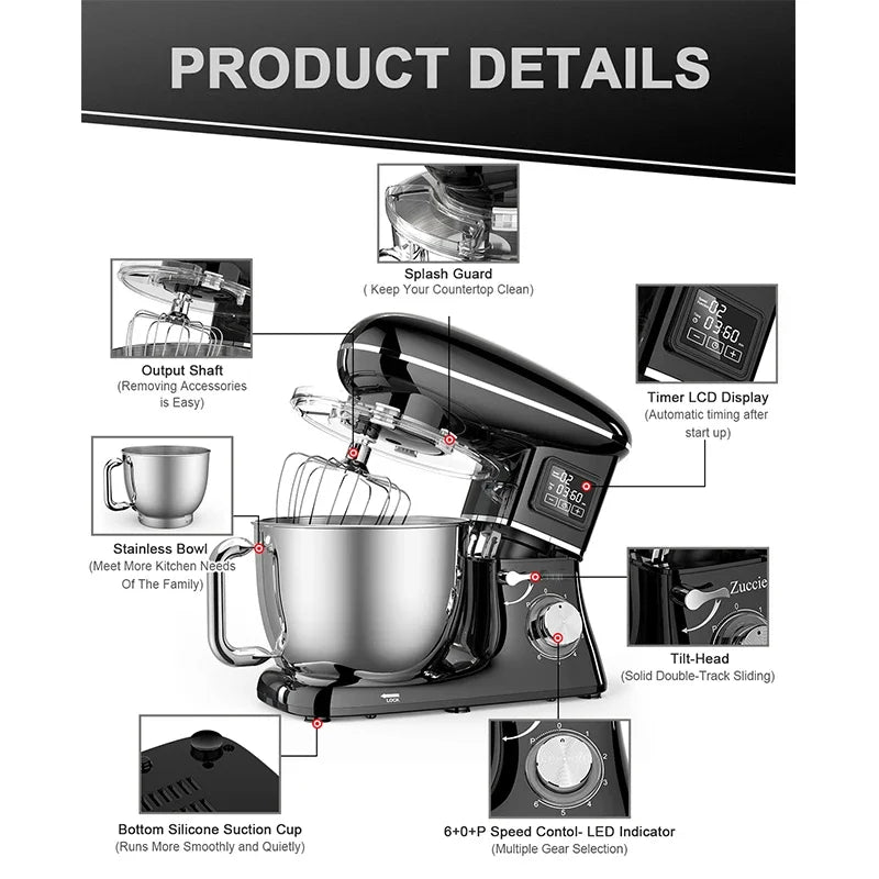 220V Powerful Stand Mixer Electric Blender Household Automatic Timing Hair Noodles Flour-Mixing Machine Commercial Stand Mixer