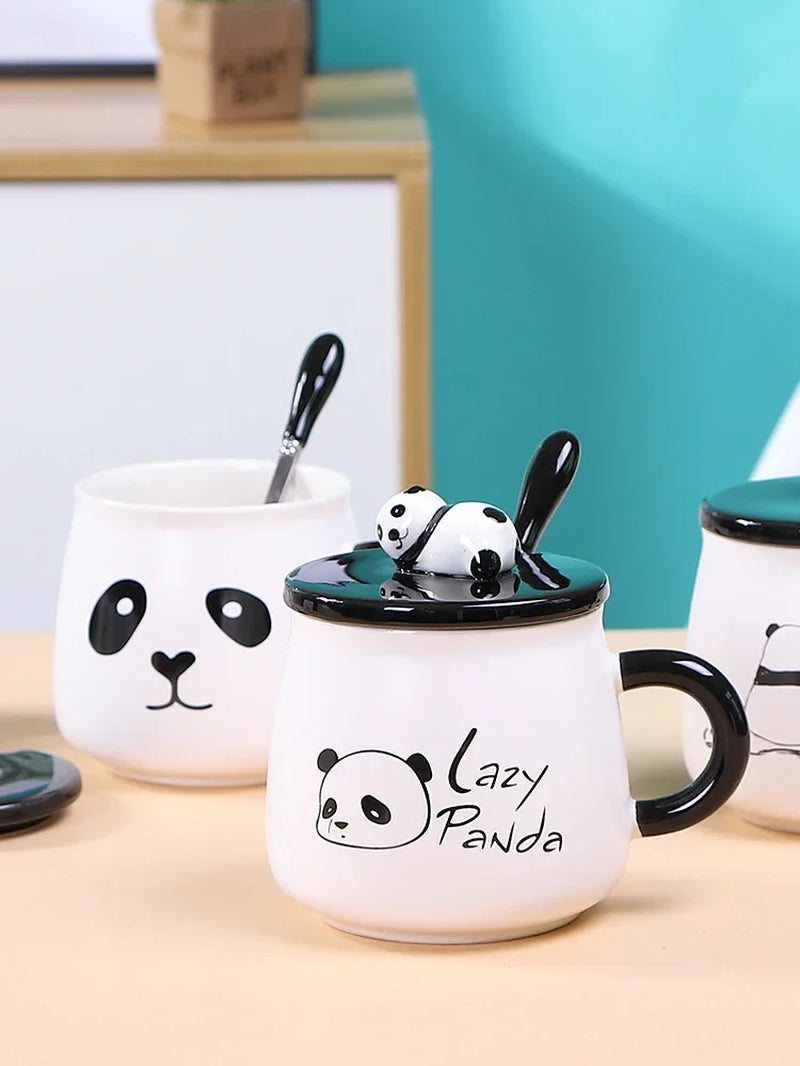 Panda Mug Cute Ceramic Coffee Mug with 3D Panda Lid and Spoon, Cute Cups Novelty Coffee Tea Milk Mug for Women Girls Boys