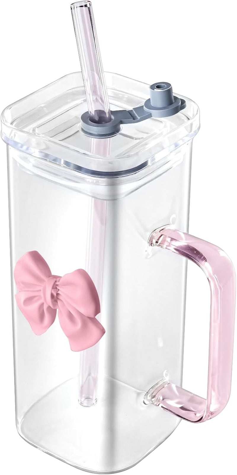 Cute Bow-Handled Glass Cup, Transparent Lemon Tea & Coffee Mug with Straw & Lid, Clear Milk Glass Cup for Home, Office, and Cafe Use