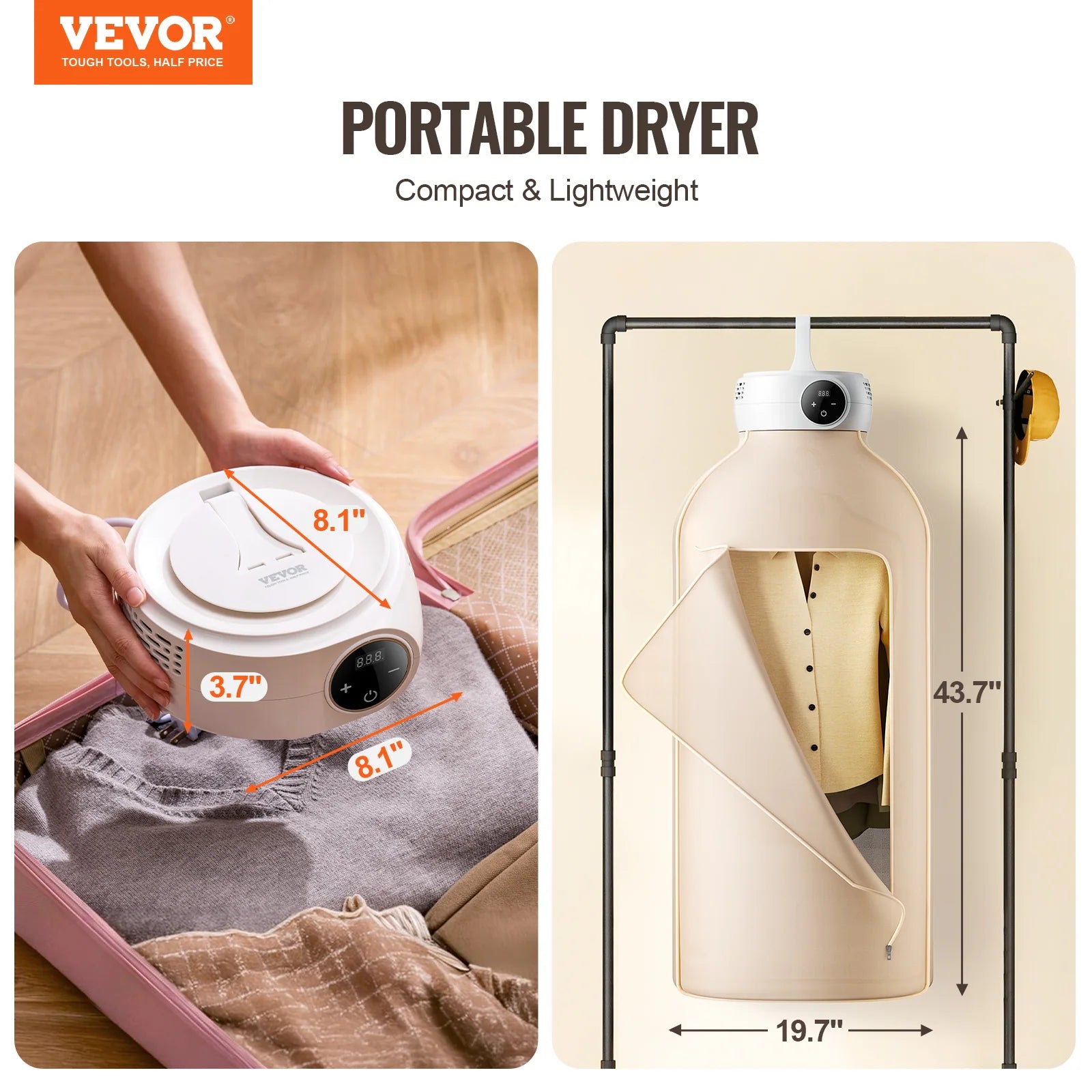 Portable Clothes Dryer, Clothes Dryer with Dryer Bag, PTC Heating & LED Display, Foldable Mini Dryer with 5-H Timer - 600W