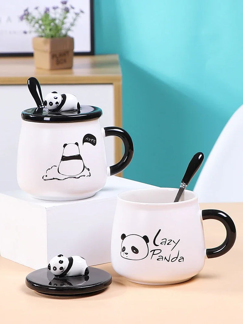 Panda Mug Cute Ceramic Coffee Mug with 3D Panda Lid and Spoon, Cute Cups Novelty Coffee Tea Milk Mug for Women Girls Boys
