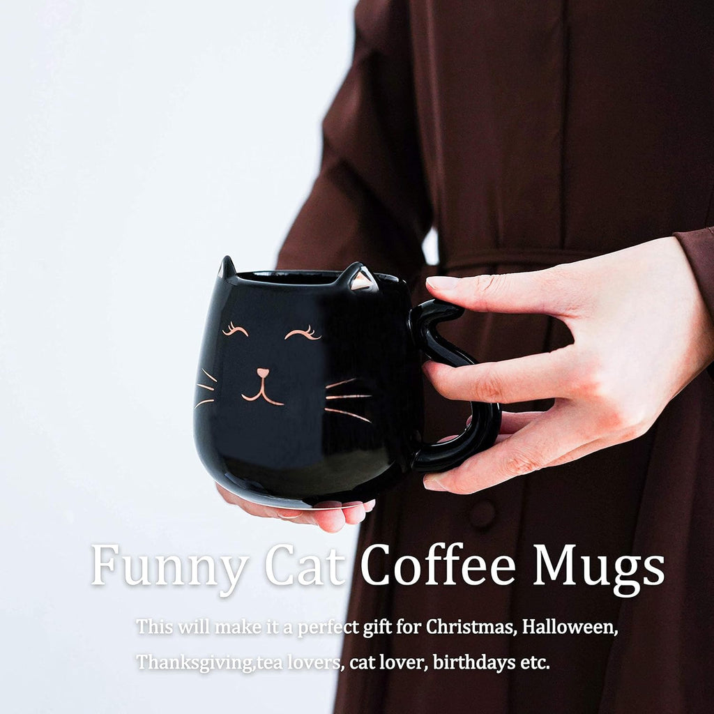 Ceramic Cat Coffee Mug Cute Novelty Mug Cup Tea Cup 17 Oz Great Gift for Birthday, Christmas, Housewarming, Halloween, Room Decor, Bar, Holiday Party (Black)