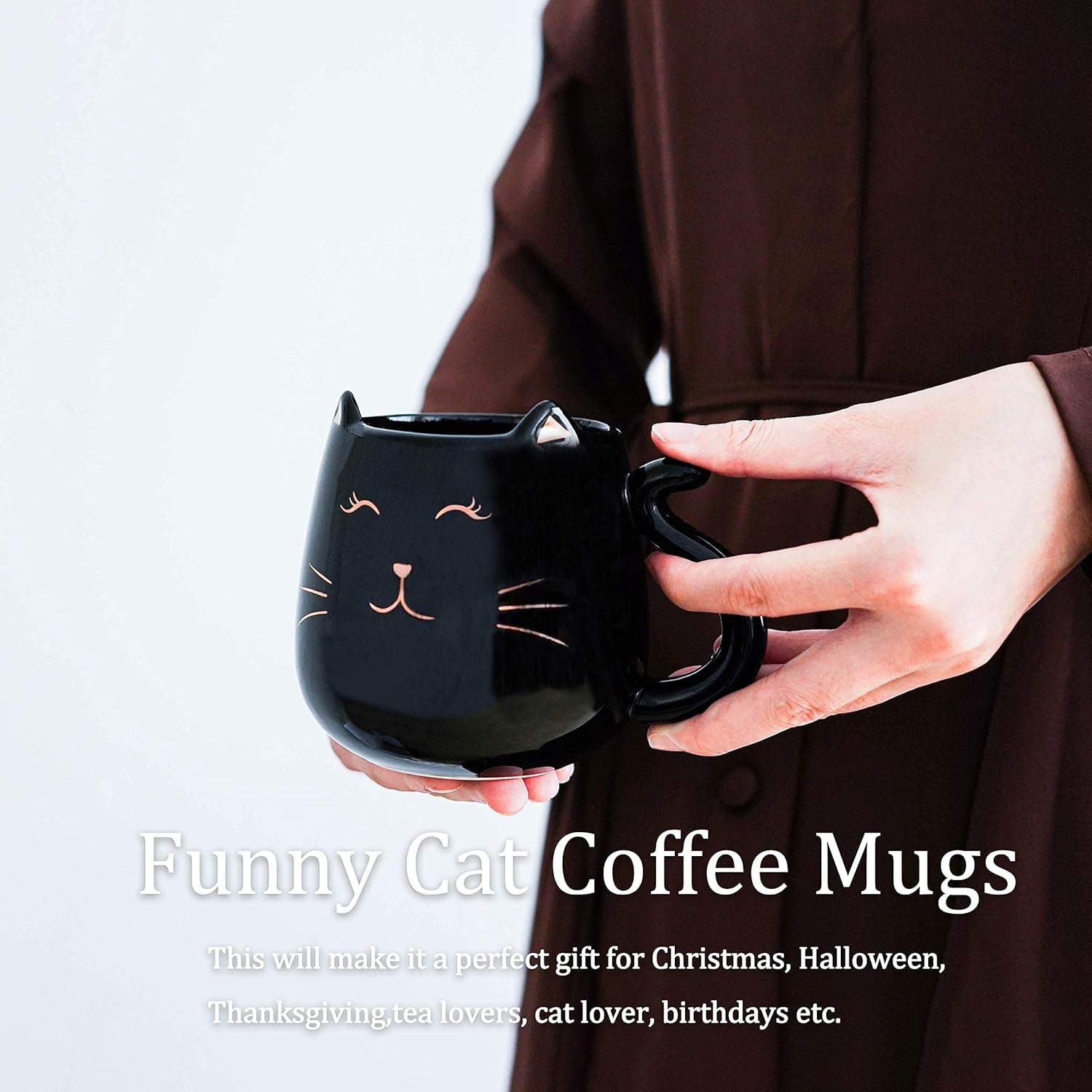 Ceramic Cat Coffee Mug Cute Novelty Mug Cup Tea Cup 17 Oz Great Gift for Birthday, Christmas, Housewarming, Halloween, Room Decor, Bar, Holiday Party (Black)