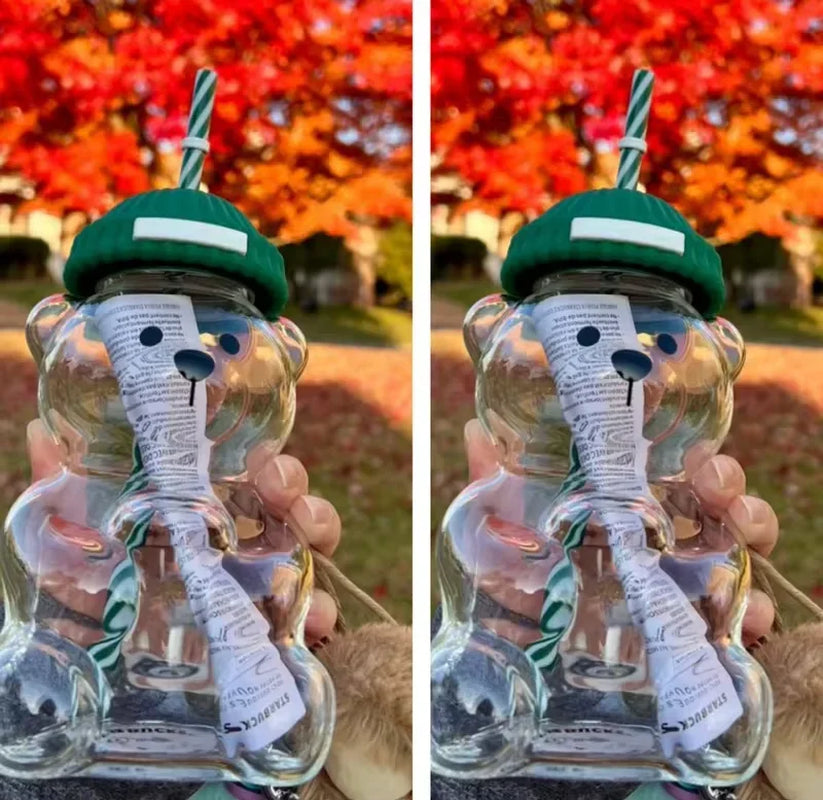 Large Capacity 500ML Cute Bear Glass Cup 2025 New Christmas Gift Durable for Coffee Beer Wine Cocktails Straw Mug ﻿