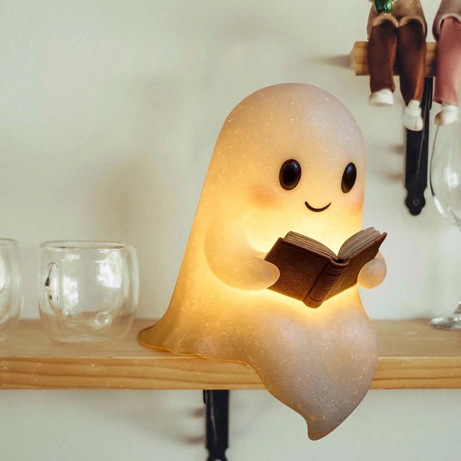 Ghost Table Lamp, Halloween Light up Ghost Statue Night Light Home Decor Ghost Lighted Figurine Lamps for Party Bedroom Shelf Table Centerpiece (8.6 Inch)