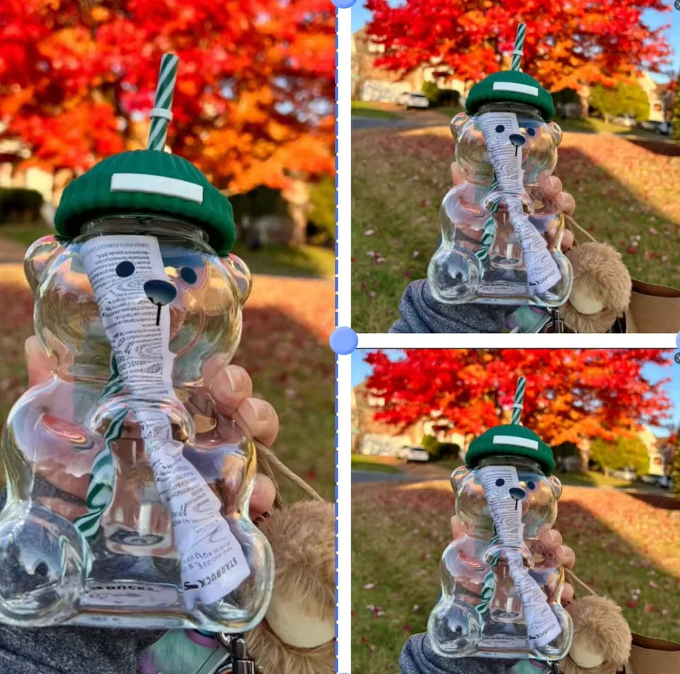 Large Capacity 500ML Cute Bear Glass Cup 2025 New Christmas Gift Durable for Coffee Beer Wine Cocktails Straw Mug ﻿