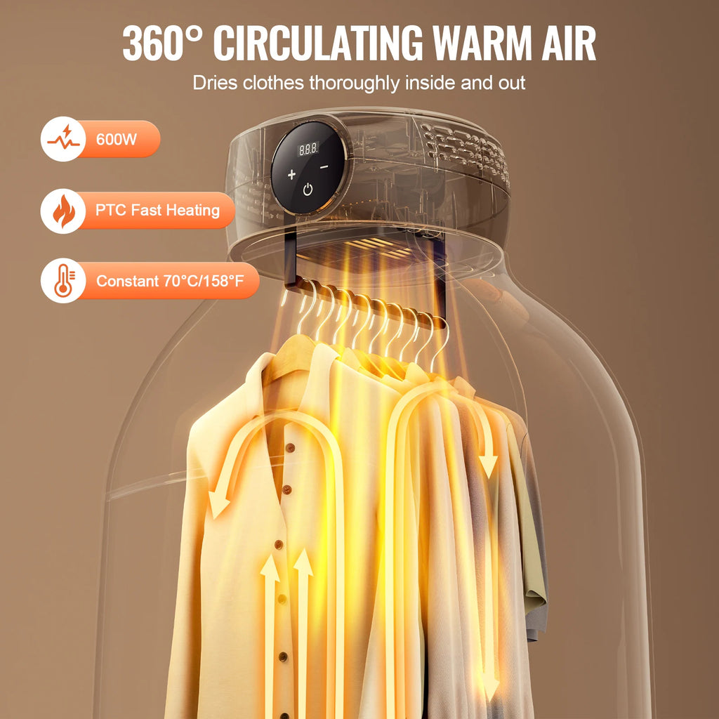 Portable Clothes Dryer, Clothes Dryer with Dryer Bag, PTC Heating & LED Display, Foldable Mini Dryer with 5-H Timer - 600W