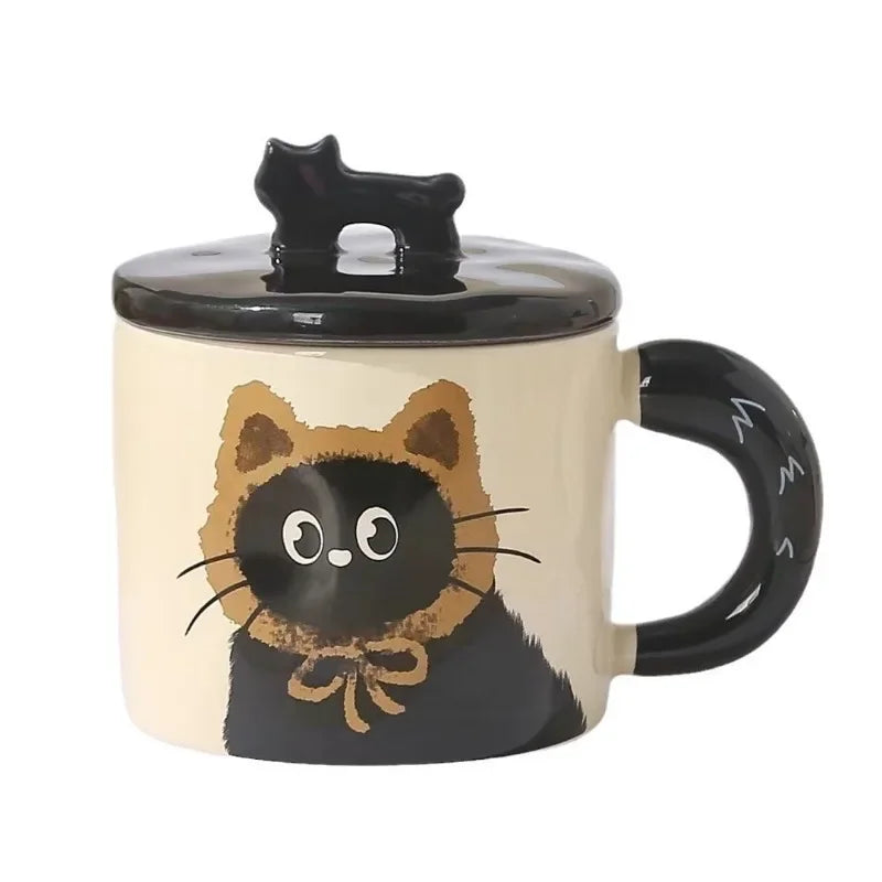 Creative Personality Cat Mug with Lid Cute Ceramic Coffee Cup Office Cup Gift Drinking Water Cup Souvenir