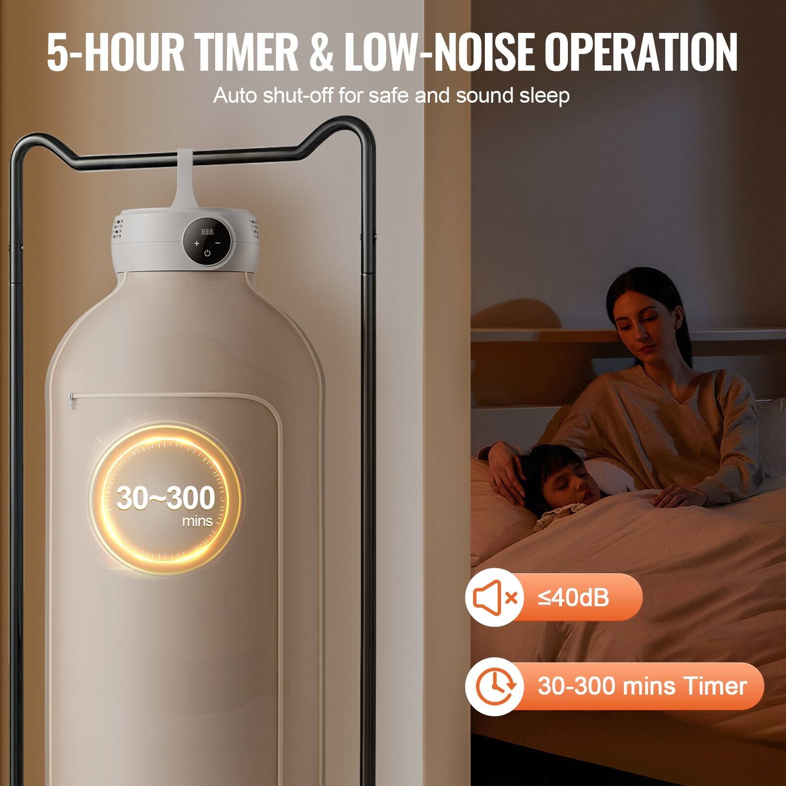 Portable Clothes Dryer, Clothes Dryer with Dryer Bag, PTC Heating & LED Display, Foldable Mini Dryer with 5-H Timer - 600W