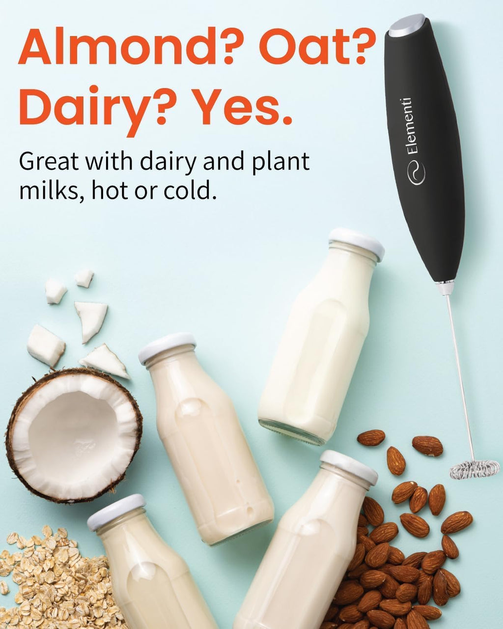 Milk Frother Wand & Electric Stirrer with Stand - Turbo Coffee & Milk Frother Handheld - Hand Held Coffee Mixer Wand & Cold Foam Maker for Frothy Cappuccinos, Lattes & Drink Mixes at Home (Black)