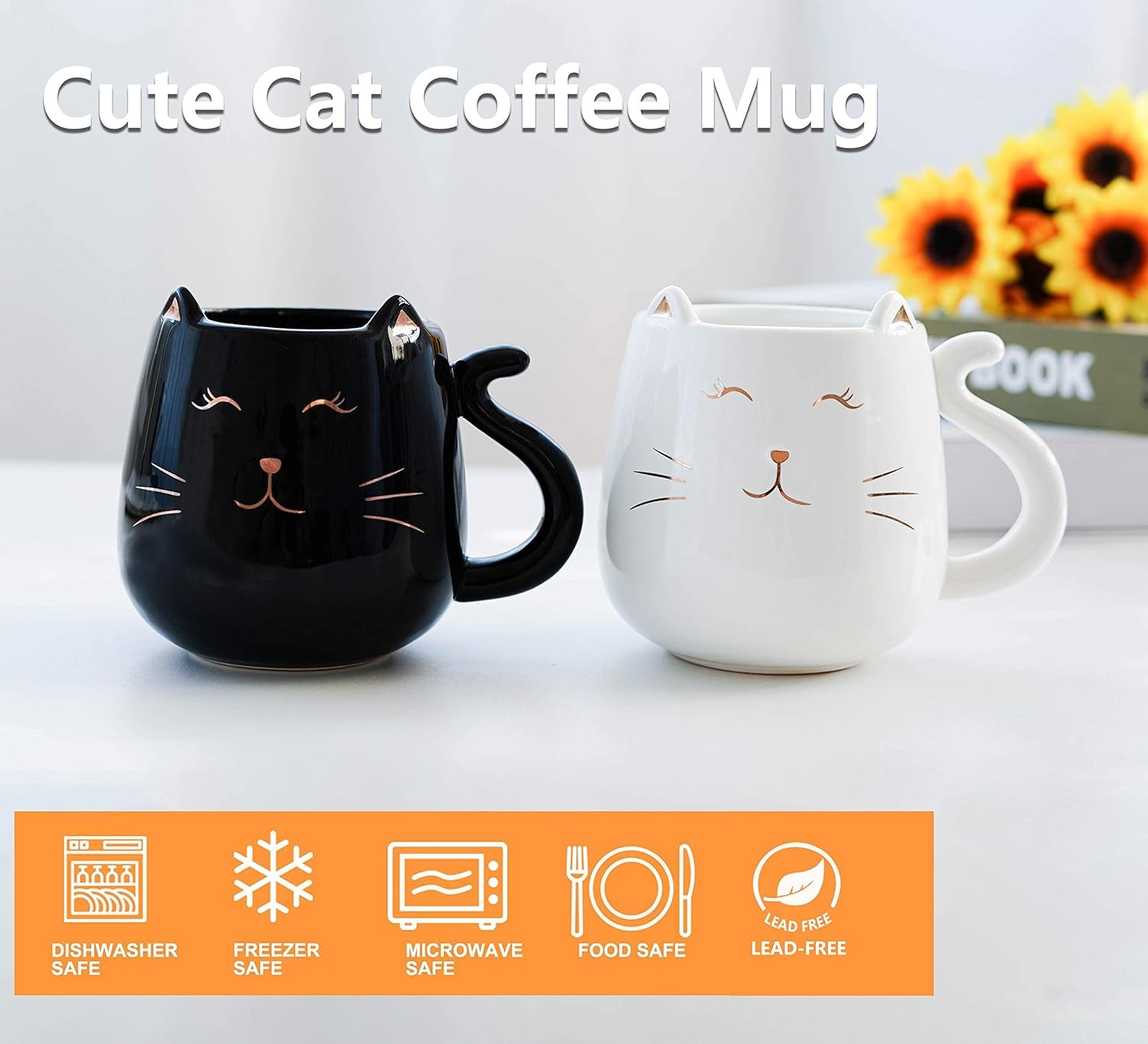 Ceramic Cat Coffee Mug Cute Novelty Mug Cup Tea Cup 17 Oz Great Gift for Birthday, Christmas, Housewarming, Halloween, Room Decor, Bar, Holiday Party (Black)
