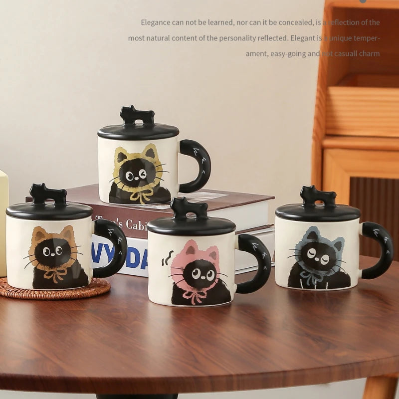 Creative Personality Cat Mug with Lid Cute Ceramic Coffee Cup Office Cup Gift Drinking Water Cup Souvenir