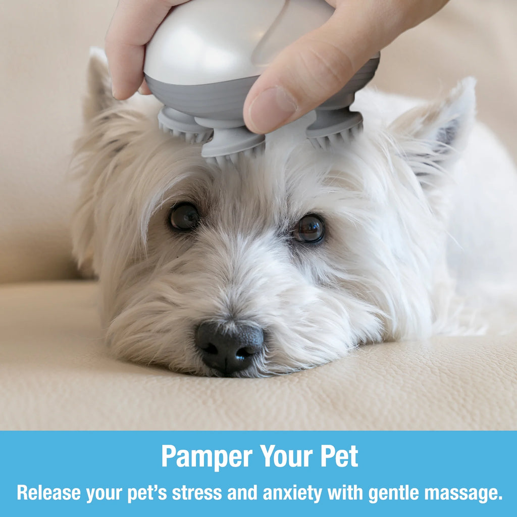 Handheld Pet Massager for Dogs and Cats by  - Electric Cat and Dog Massage Tool - Head and Back Scratcher for Relieving Tension, Tight Muscles and Stiffness with Four Rotating Massage Heads